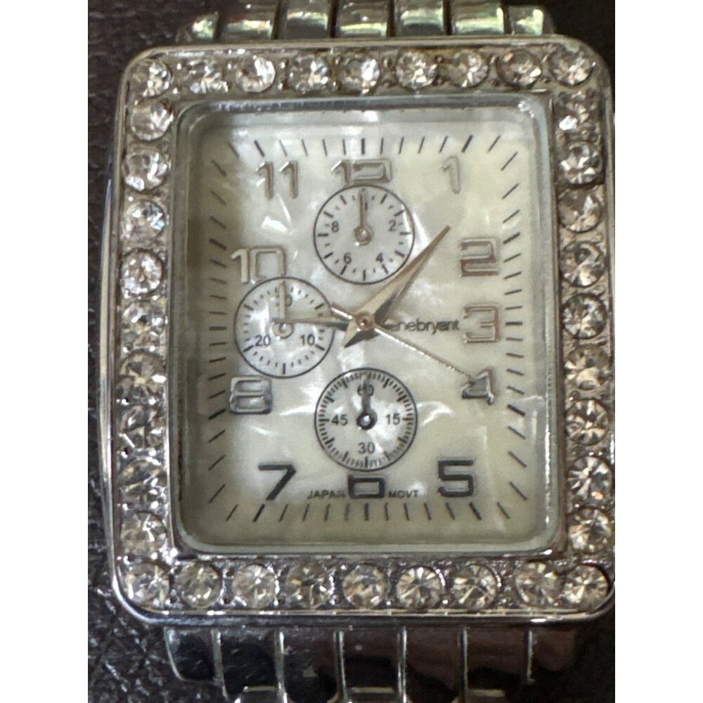 Lane Bryant Silver Watch With Mother of Pearl Face with Rhinestone Bezel & Stain
